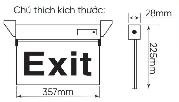 Đèn led exit 3W MPE EX2 - 2 mặt 2 Kích thước đèn led exit 3W MPE EX2
