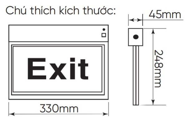 Phụ kiện đèn led exit đa năng MPE PKEX 3 Kích thước đèn led exit đa năng 3W MPE EXM tương ứng