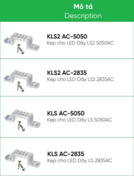 Kẹp led dây KLS2 AC-2835 MPE 5 Tổng hợp phụ kiện kẹp đèn led dây MPE