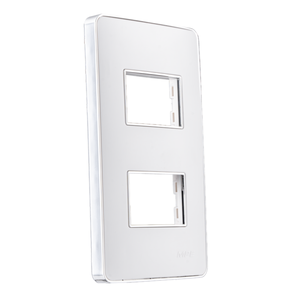 Mặt công tắc A60 cho 2 thiết bị MPE A602S - Viền bạc 2 Mặt công tắc A60 cho 2 thiết bị MPE A602S