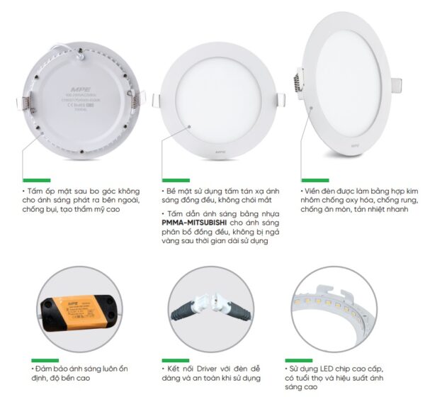 Đèn LED Panel 9W MPE RPL3 siêu mỏng dễ lắp đặt 3 den led panel am tran mpe rpl