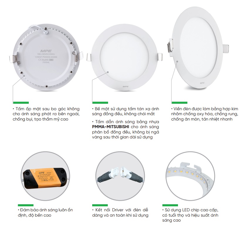 Đèn LED Panel 12W MPE RPL viền Bạc 3 Ưu điểm nổi bật của đèn LED Panel tròn MPE RPL