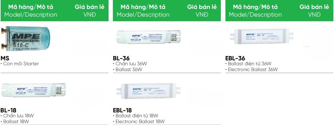 Chấn lưu điện tử 36W MPE EBL-36 3 Tổng hợp chấn lưu điện tử 36W MPE EBL-36, 18,...