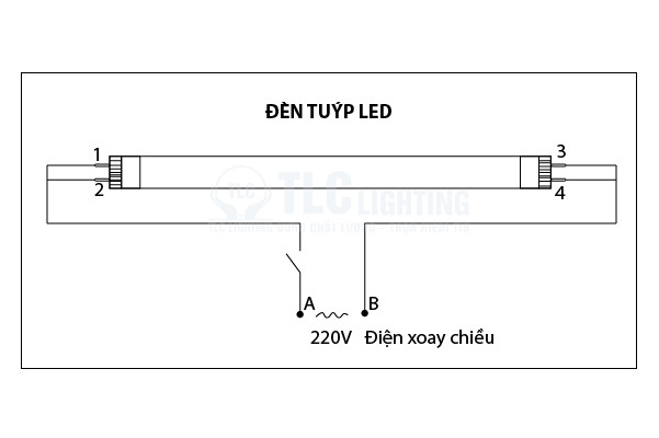 Sơ đồ lắp đèn led tube T8 cảm biến với máng đén huỳnh quang sử dụng tắc te 