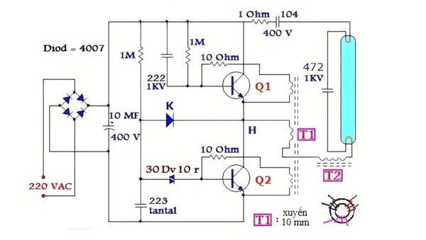 Chấn lưu điện tử 36W MPE EBL-36 2 Nguyên ký hoạt động của chấn lưu điện tử 36W MPE EBL-36