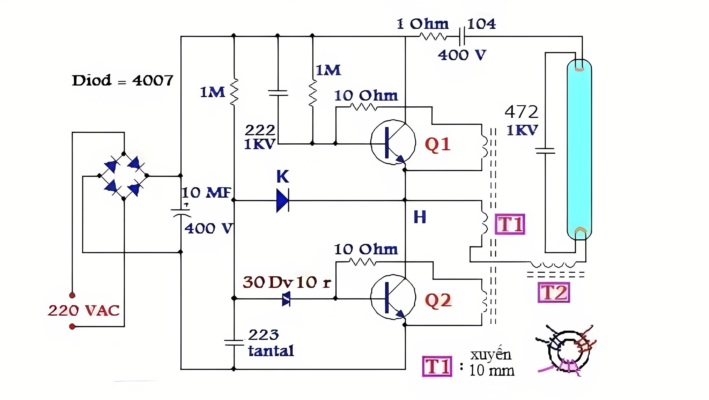 Chấn lưu điện tử 18W MPE EBL-18 2 Nguyên ký hoạt động của chấn lưu điện tử 18W EBL-18