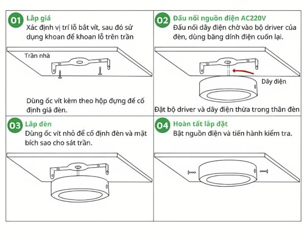Đèn led downlight DLE 12W MPE DLE-12/3C 3 màu 4 Lắp đặt đèn led downlight DLE 12W MPE