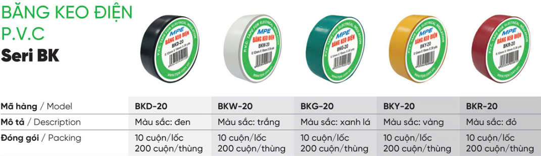 Băng keo điện MPE BKD-20,...