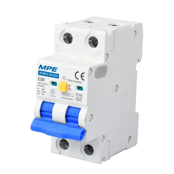 Cầu dao bảo vệ dòng rò quá tải, RCBO2 2 cực, 20A, 30mA, 6kA mã RCBO2-30/220