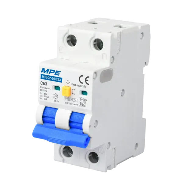 Cầu dao bảo vệ dòng rò quá tải RCBO2, 2 cực, 63A, 30mA, 6kA mã RCBO2-30/263