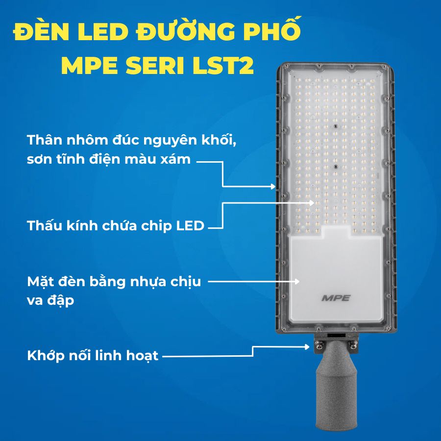 Đèn LED đường 100W MPE LST2-100V (ánh sáng vàng) 3 Cấu tạo đèn LED đường phố 100W MPE LST2-100V