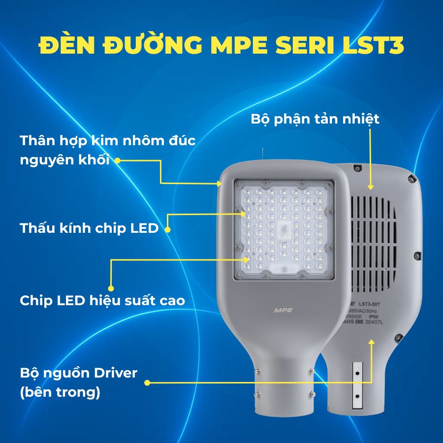 Đèn đường LED 30W MPE LST3-30V (ánh sáng vàng) 7 Đặc điểm cấu tạo của đèn LED đường phố MPE seri LST3