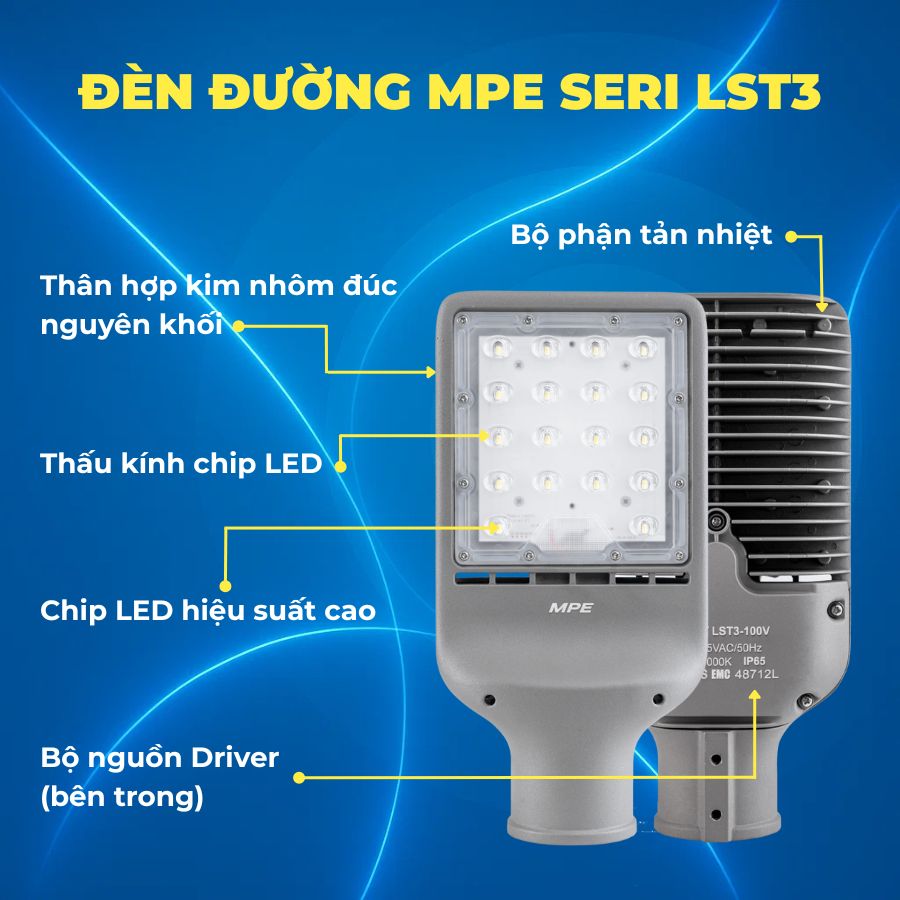 Đèn đường LED 100W MPE LST3-100T (ánh sáng trắng) 3 Cấu tạo của đèn LED đường phố MPE seri LST3