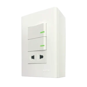 Bộ công tắc ổ cắm đơn 2 công tắc 1 ổ cắm 2 chấu và đế nổi đơn mã A60B11U2V (Vặn vít)