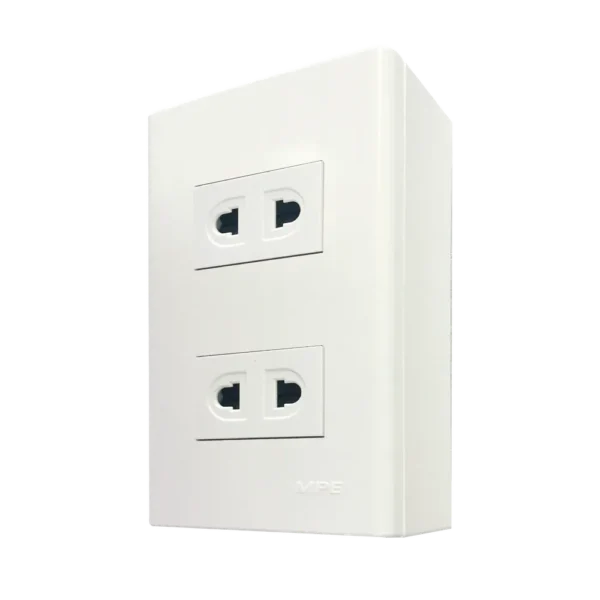 Bộ ổ cắm đơn 2 ổ cắm 2 chấu và đế nổi đơn mã A60B12U