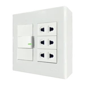 Bộ công tắc ổ cắm đôi 3 ổ cắm 2 chấu 1 công tắc và đế nổi đôi mã A60B23U1V (Vặn vít)