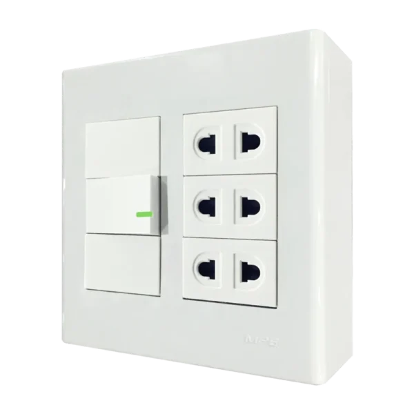 Bộ công tắc ổ cắm đôi 3 ổ cắm 2 chấu 1 công tắc và đế nổi đôi mã A60B23U1V (Vặn vít)