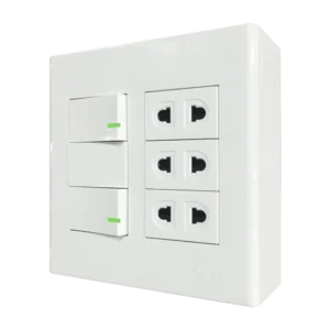 Bộ công tắc ổ cắm đôi 3 ổ cắm 2 chấu 2 công tắc và đế nổi đôi mã A60B23U2V (Vặn vít)