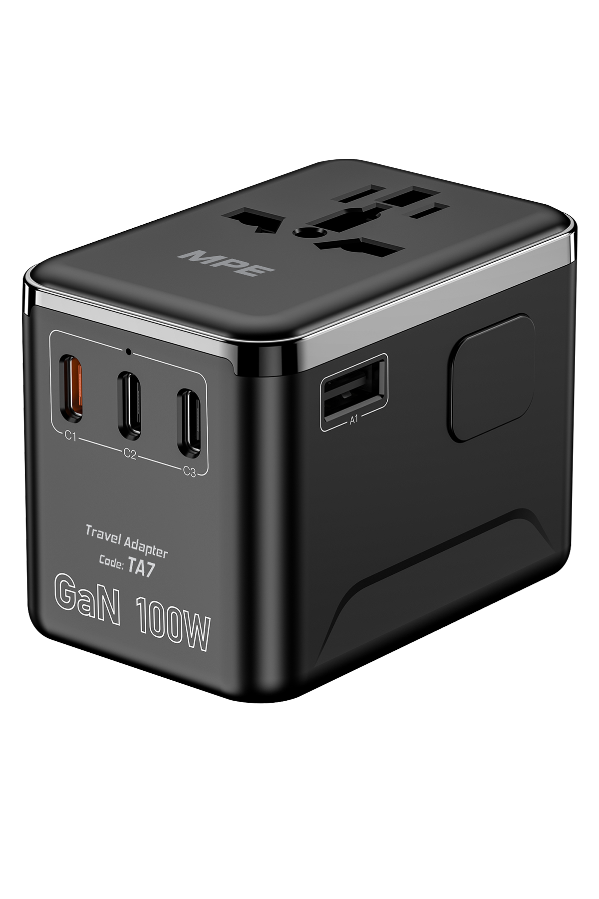 Ổ cắm du lịch đa năng,Tích hợp 3 cổng USB-C, 1 cổng USB-A, sạc nhanh GaN 100W mã TA7 1 Ổ cắm du lịch đa năng,Tích hợp 3 cổng USB-C, 1 cổng USB-A, sạc nhanh GaN 100W mã TA7