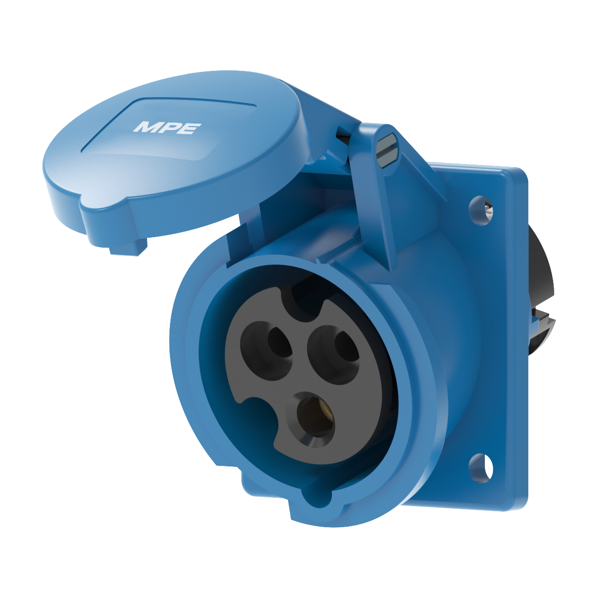 Ổ cắm loại cố định bắt trên bảng điện xéo 3 cực, 16A, IP44 mã MPN2-413 2 Ổ cắm loại cố định bắt trên bảng điện xéo 3 cực, 16A, IP44 mã MPN2-413