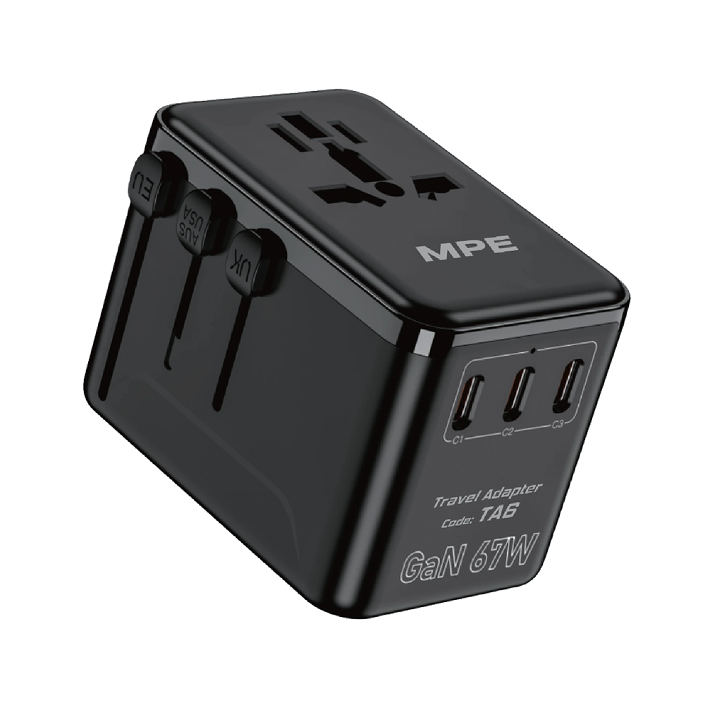 Ổ cắm du lịch đa năng, Tích hợp 3 cổng USB-C, 1 cổng USB-A, sạc nhanh GaN 67W mã TA6 1 Ổ cắm du lịch đa năng, Tích hợp 3 cổng USB-C, 1 cổng USB-A, sạc nhanh GaN 67W mã TA6