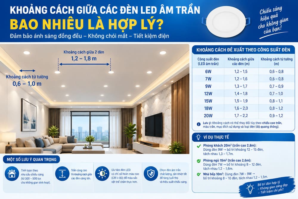 khoang cach hop ly den led am tran